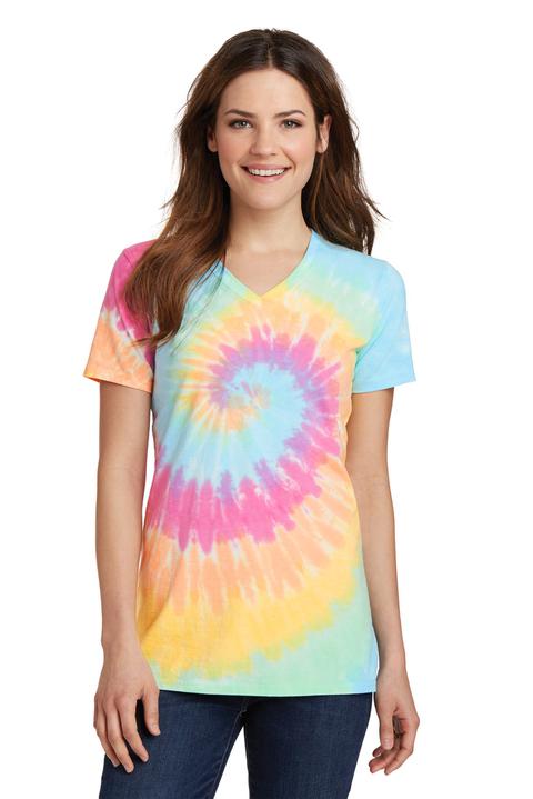 LPC147V - Port & Company Ladies Tie-Dye V-Neck Tee.  LPC147V