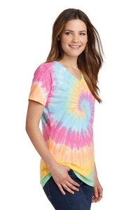 LPC147V - Port & Company Ladies Tie-Dye V-Neck Tee.  LPC147V