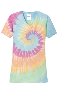 LPC147V - Port & Company Ladies Tie-Dye V-Neck Tee.  LPC147V