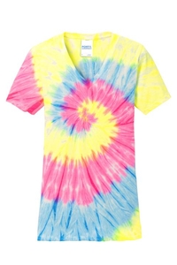 LPC147V - Port & Company Ladies Tie-Dye V-Neck Tee.  LPC147V