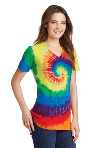 LPC147V - Port & Company Ladies Tie-Dye V-Neck Tee.  LPC147V