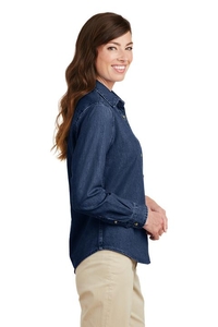 LSP10 - Port & Company Ladies Long Sleeve Value Denim Shirt.