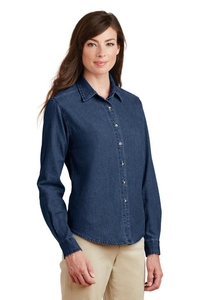 LSP10 - Port & Company Ladies Long Sleeve Value Denim Shirt.