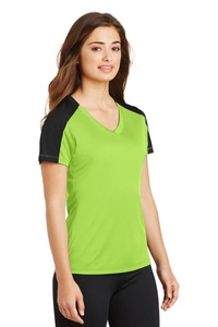 LST354 - Sport-Tek Ladies PosiCharge Competitor Sleeve-Blocked V-Neck Tee