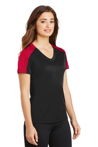 LST354 - Sport-Tek Ladies PosiCharge Competitor Sleeve-Blocked V-Neck Tee