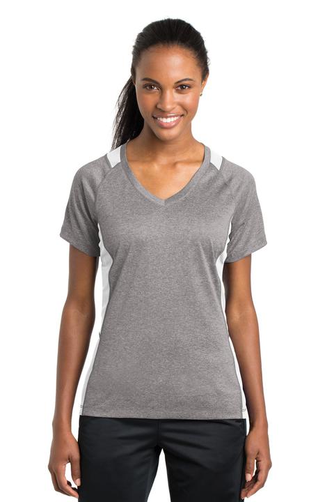 LST361 - Sport-Tek Ladies Heather Colorblock Contender V-Neck Tee