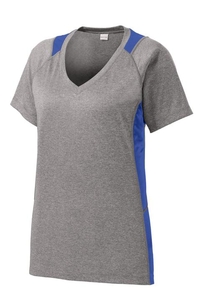 LST361 - Sport-Tek Ladies Heather Colorblock Contender V-Neck Tee