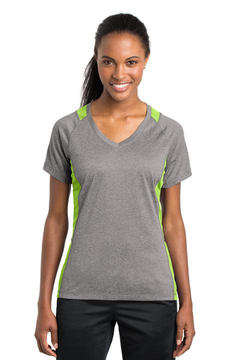 LST361 - Sport-Tek Ladies Heather Colorblock Contender V-Neck Tee