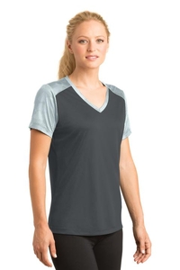 LST371 - Sport-Tek Ladies CamoHex Colorblock V-Neck Tee