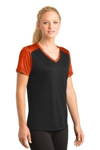 LST371 - Sport-Tek Ladies CamoHex Colorblock V-Neck Tee