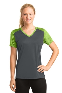 LST371 - Sport-Tek Ladies CamoHex Colorblock V-Neck Tee