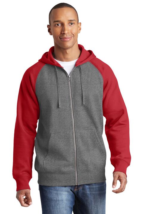 ST269 - Sport-Tek Raglan Colorblock Full-Zip Hooded Fleece Jacket.  ST269