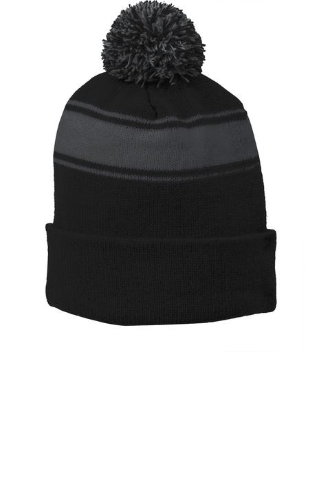 STC28 - Sport-Tek Stripe Pom Pom Beanie.  STC28