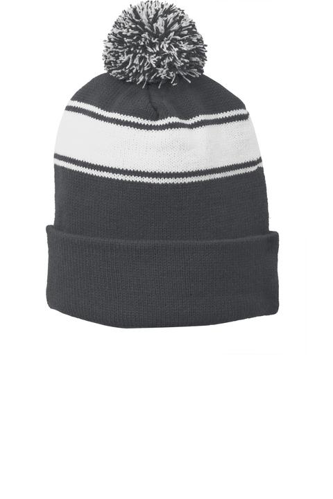 STC28 - Sport-Tek Stripe Pom Pom Beanie.  STC28