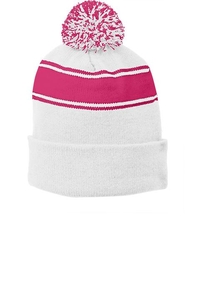 STC28 - Sport-Tek Stripe Pom Pom Beanie.  STC28