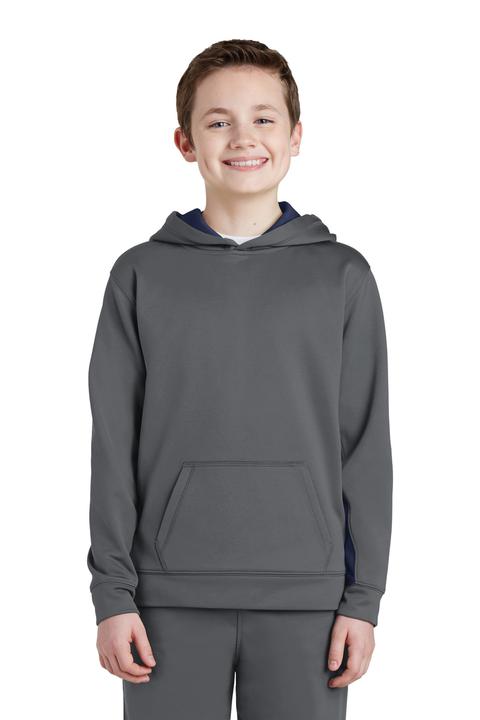 YST235 - Sport-Tek Youth Sport-Wick Fleece Colorblock Hooded Pullover.  YST235