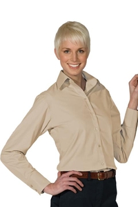 5295 - Edwards Ladies' Lightweight Long Sleeve Open Neckline Poplin Blouse