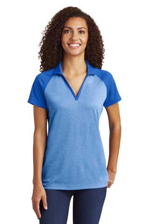 LST641 - Sport-Tek Ladies PosiCharge RacerMesh Raglan Heather Block Polo