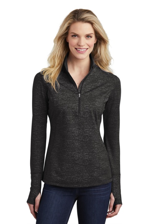 LST855 - Sport-Tek Ladies Sport Wick Stretch Reflective Heather 1/2 Zip Pullover