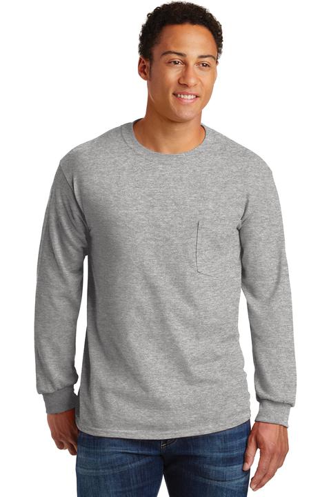 2410 - Gildan - Ultra Cotton 100% Cotton Long Sleeve T-Shirt with Pocket.  2410